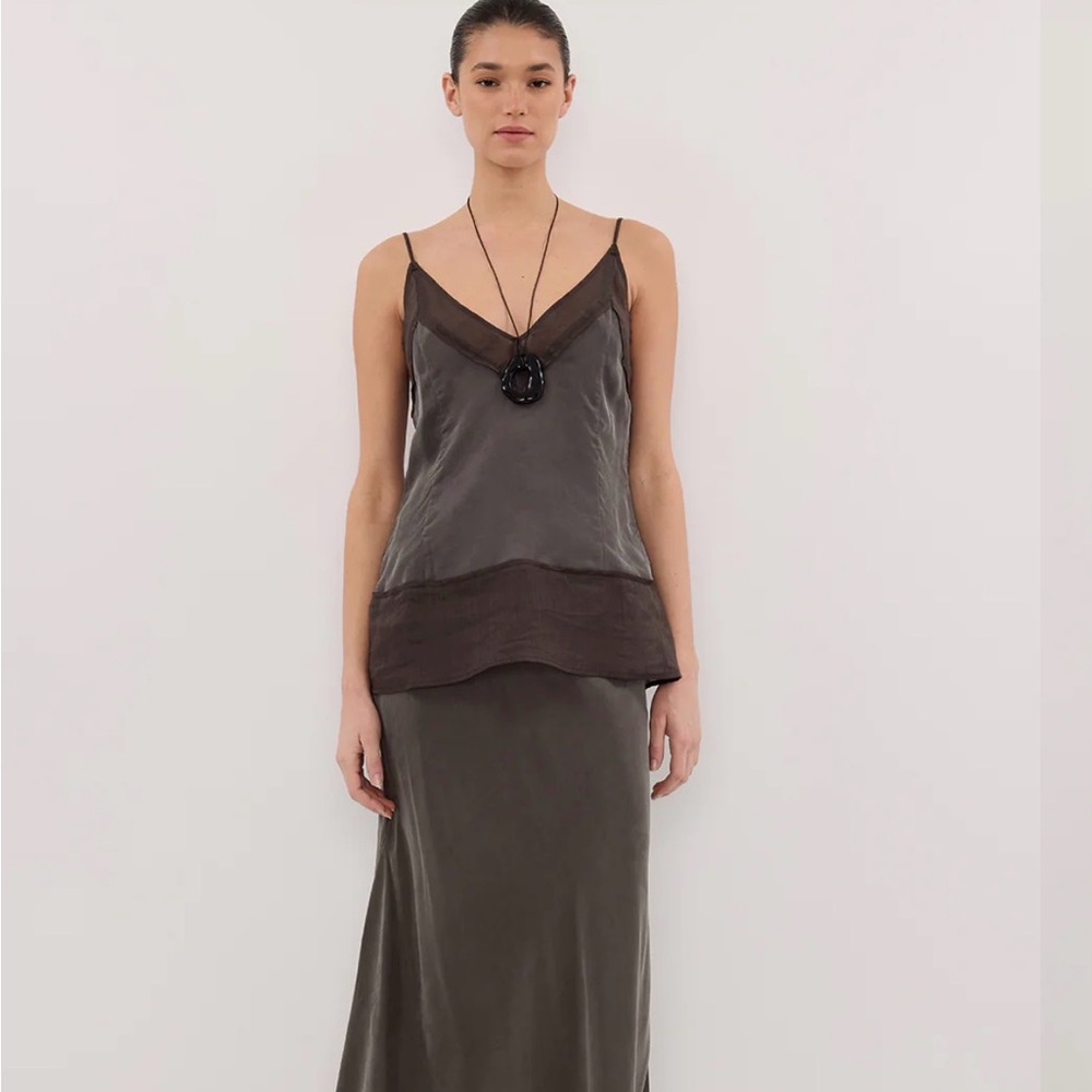 DISSH Olive Green and Dark Brown Satin Camisole
